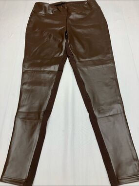 Brown Faux Leather Leggings - Women's Stretch Ponte